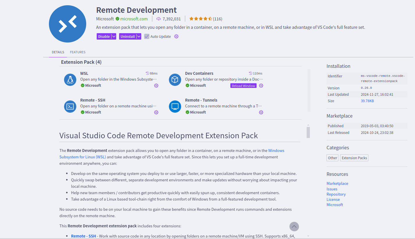 Remote Development를 검색해서 설치해주자