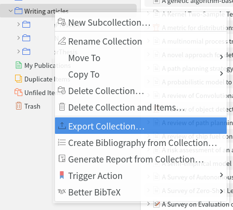 Subcollection을 통째로 export하는 화면