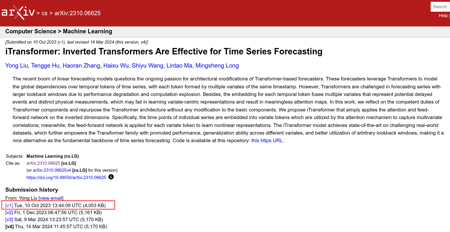 Zotero는 처음 submitted된 시점이 아닌 최종 revision 시점을 기준으로 metadata의 `Date`를 입력한다. 이 논문은 v1의 23년 10월이 아니라 v4의 24년 3월로 기록된다. ([source](https://arxiv.org/abs/2310.06625))