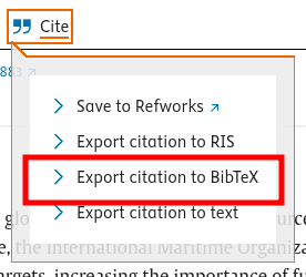 여러 방식 중 우리는 `Export citation to BibTeX`를 선택해준다.