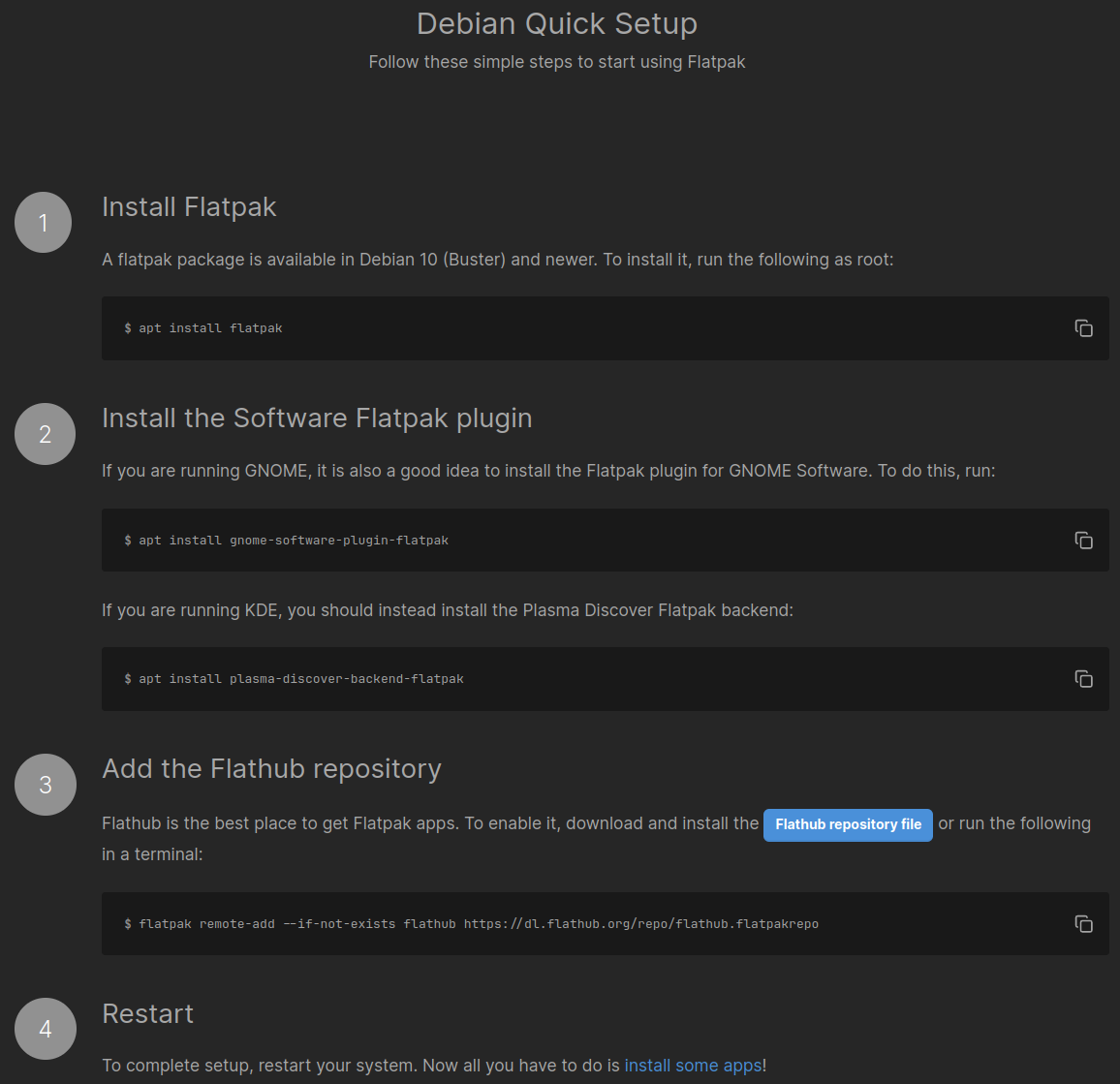 Debian quick setup 화면