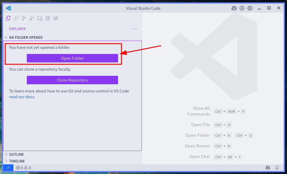 Open Folder로 방금 생성한 경로를 열어주자.