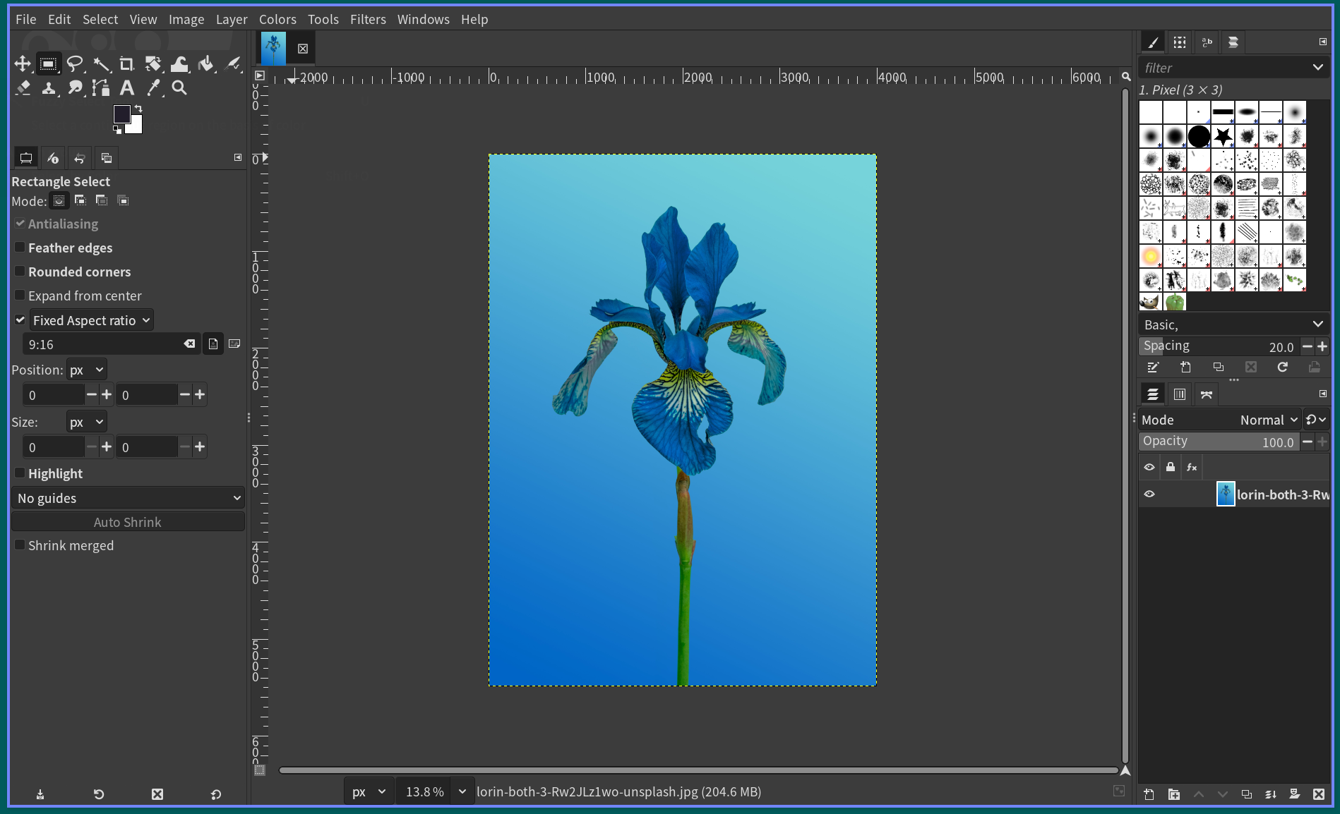 gimp를 켜고 이미지를 오픈