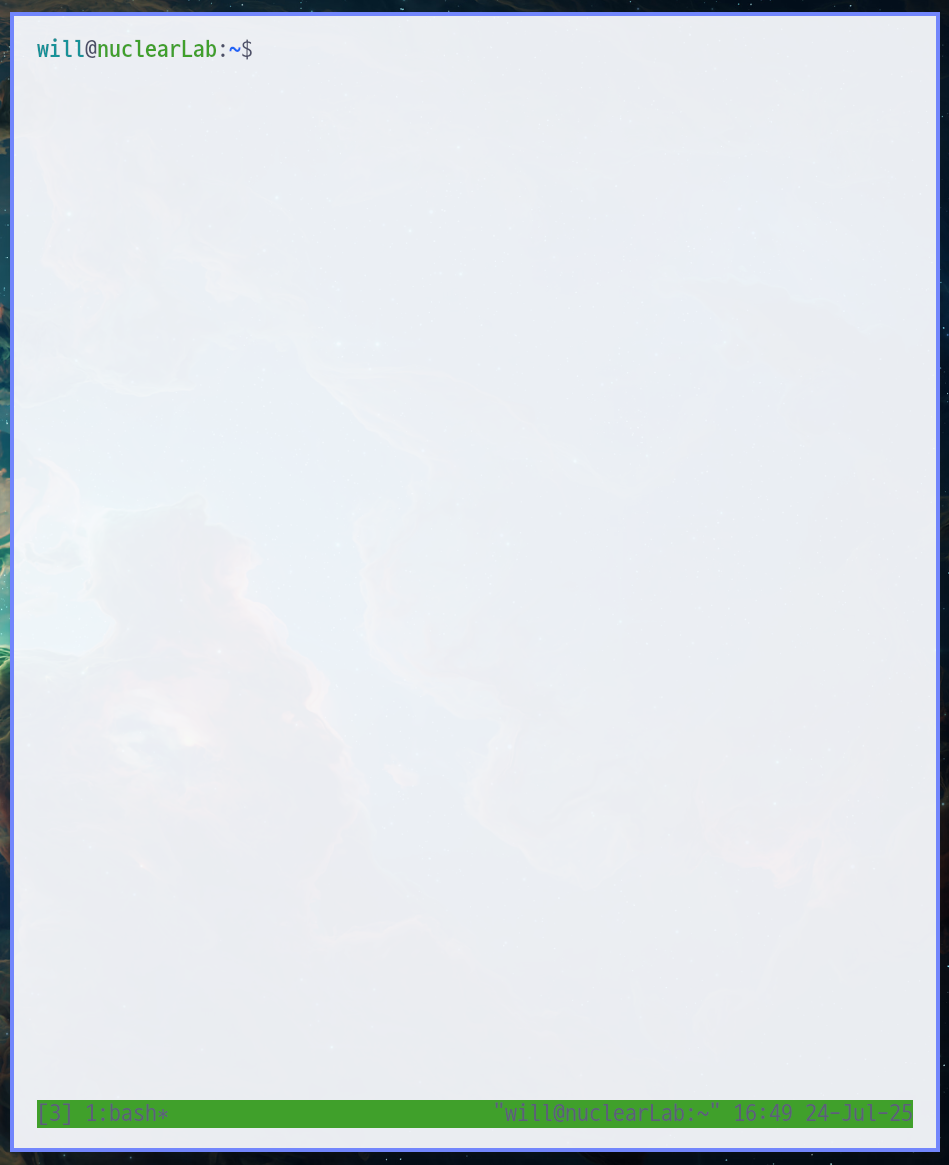 이름을 설정하지 않고 새 session을 연 모습. 아래쪽에 초록색의 하단바가 보인다. 이 session은 이름 대신 index 번호를 가진다. 여기선 3이다.