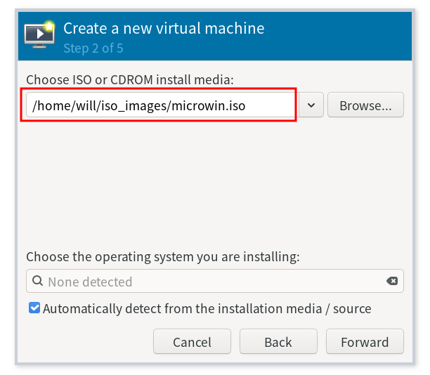 설치할 iso파일이 선택된 모습