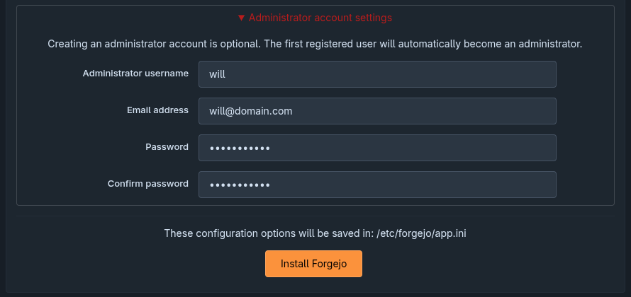 Administrator account settings