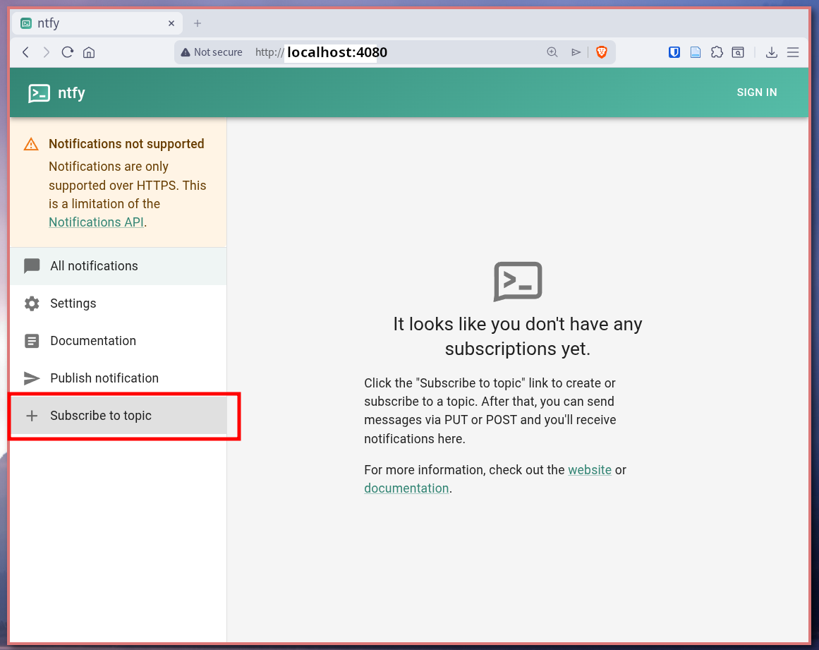 subscribe to topic을 누른다.