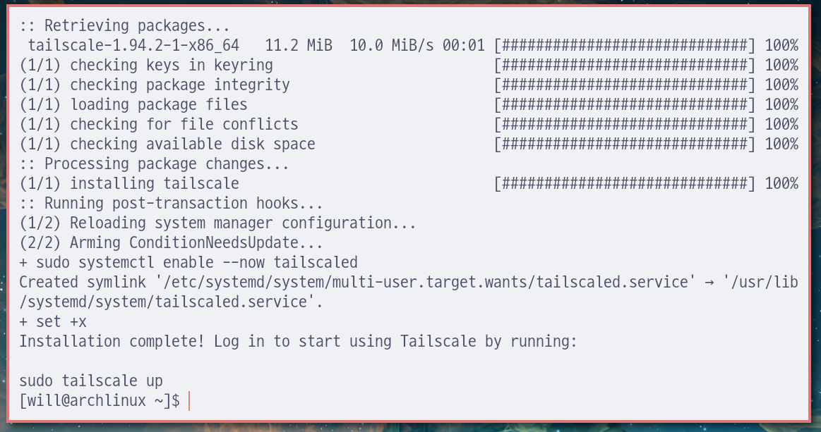 설치가 완료되면, 리눅스에선 이어서 `sudo tailscale up`을 해서 나의 tailnet에 연결해주자.