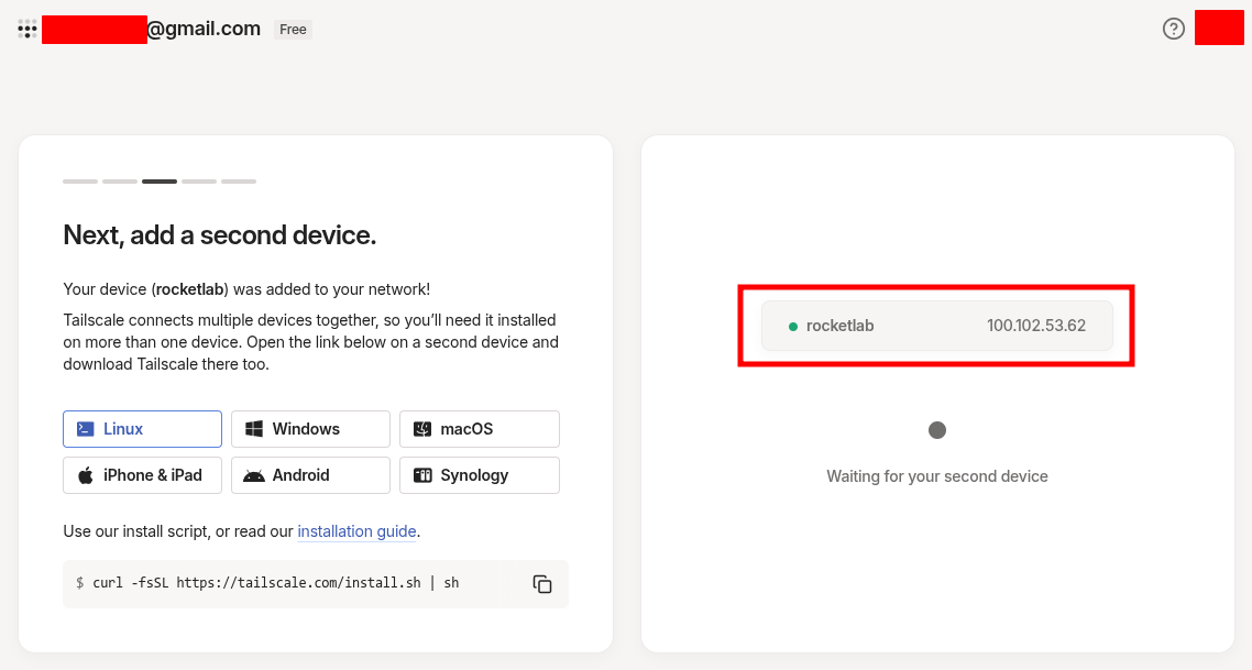 첫 기기가 등록된 모습